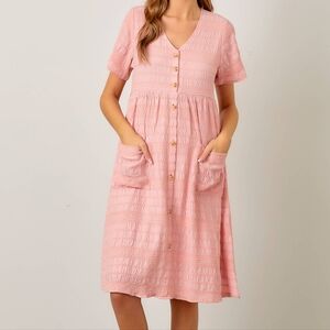 Piper And Scoot Button Front Textured Dress In Pink, Size 3x, NWOT